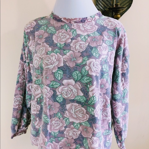 Vintage 90’s Floral Rose Crew Neck Sweatshirt M/L - Picture 1 of 6